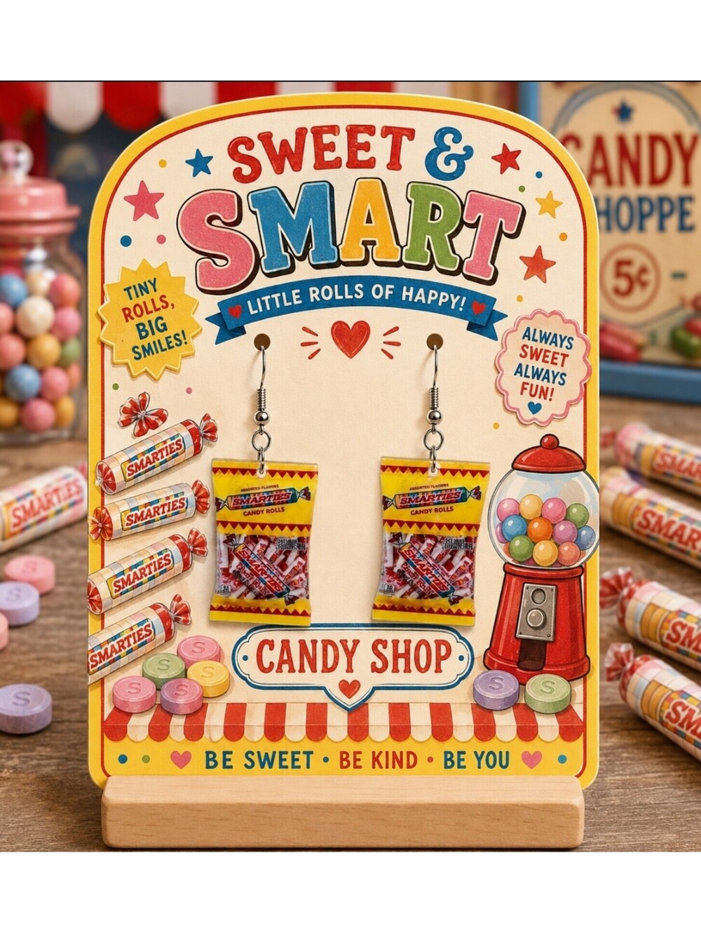 Sweet & Smart Mini Smarties Nostalgic Retro Candy Hypoallergenic Earrings